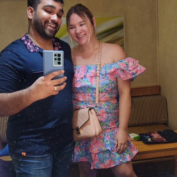 Lilly Pulitzer Ruffle Off the Shoulder Crop Top and Skirt Set - Picture 2 of 4